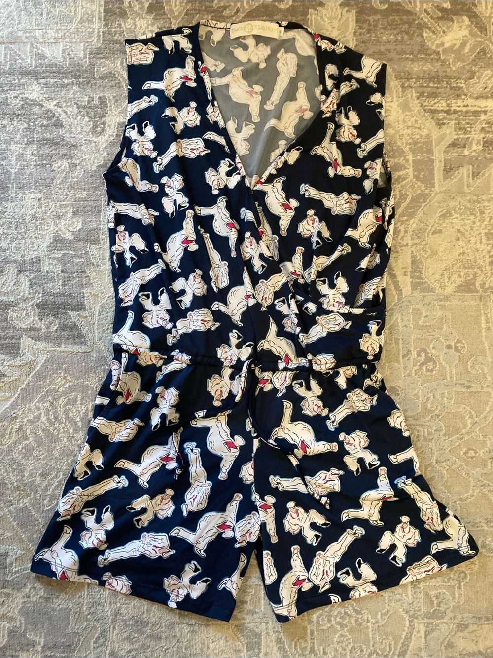 Tracy Negoshian Navy Bulldog Print Girls' Romper